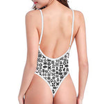 Black And White Adinkra Tribe Symbols One Piece High Cut Swimsuit