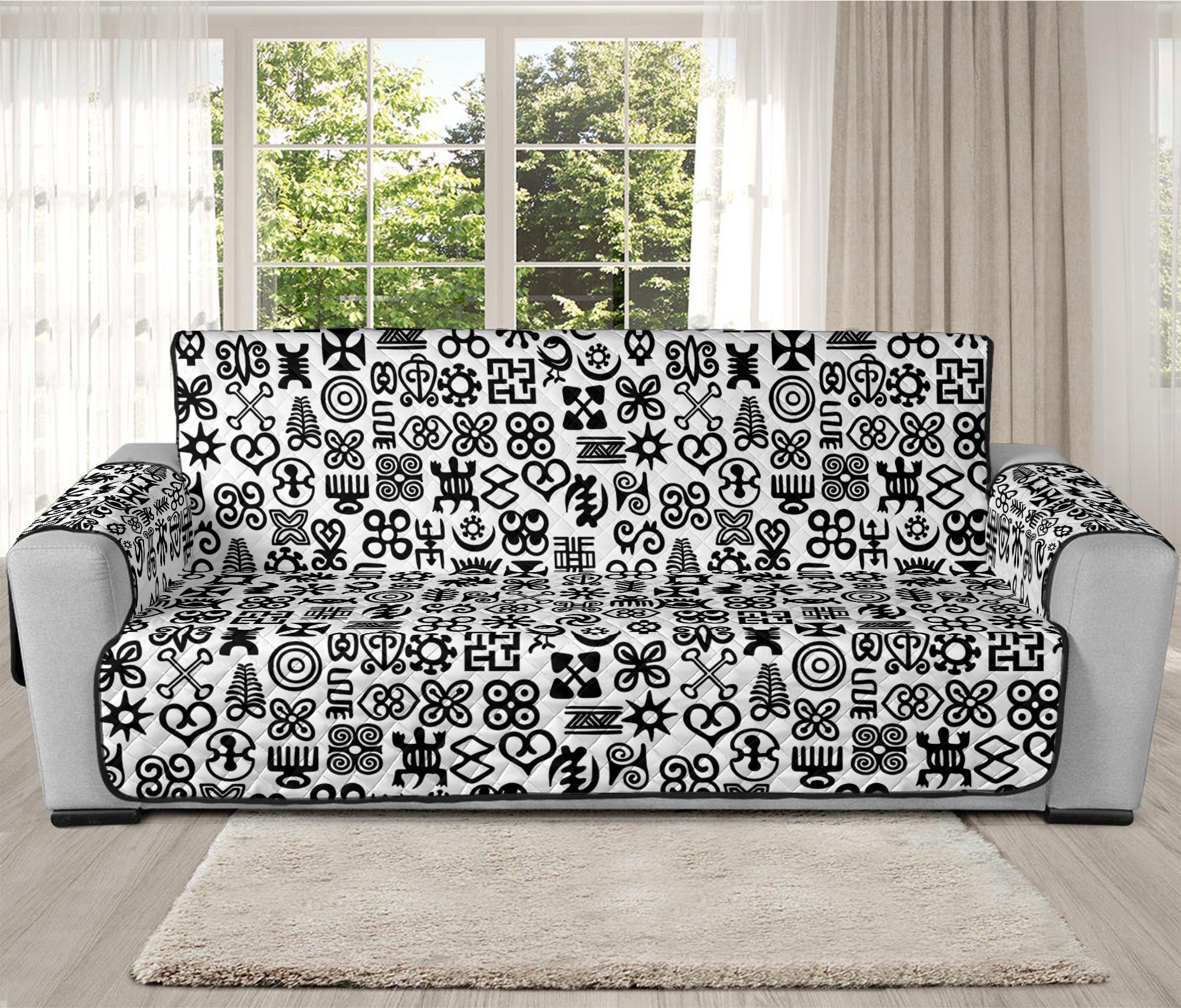 Black And White Adinkra Tribe Symbols Oversized Sofa Protector