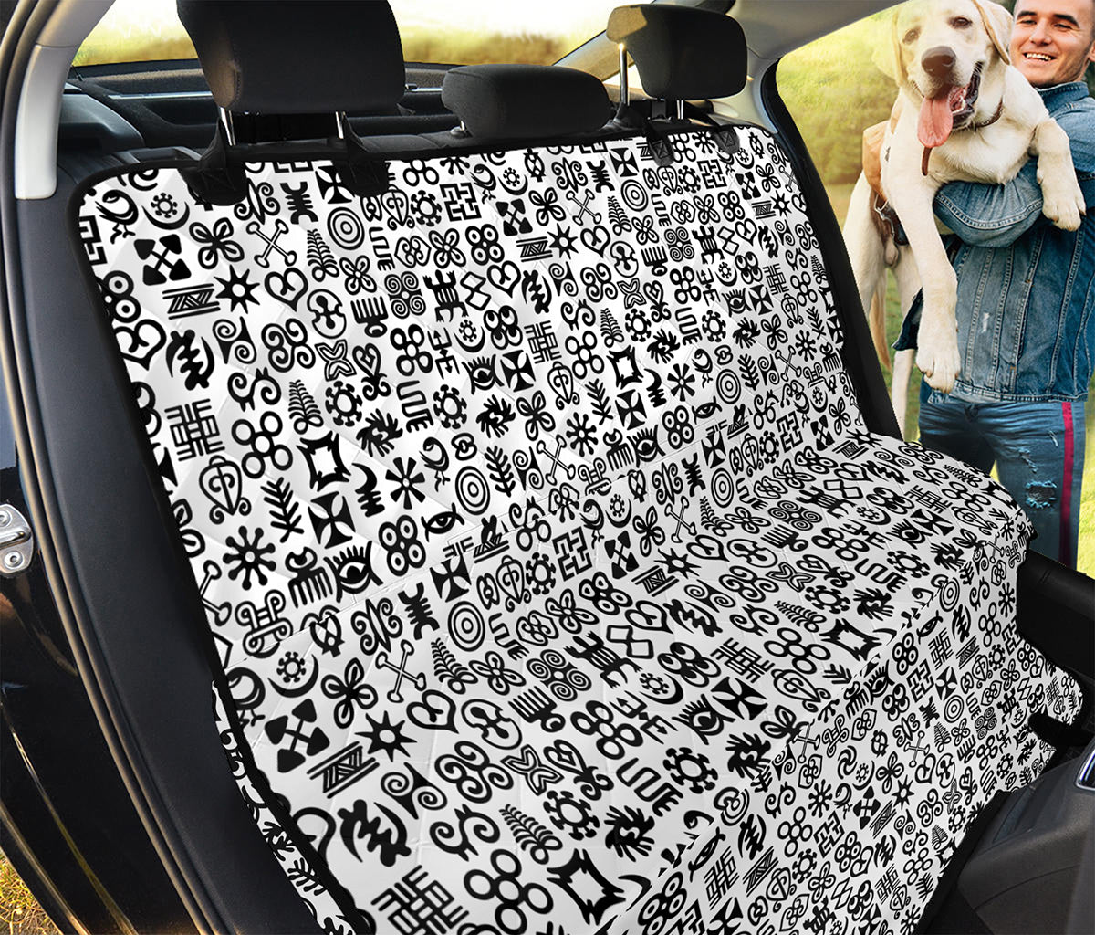 Black And White Adinkra Tribe Symbols Pet Car Back Seat Cover