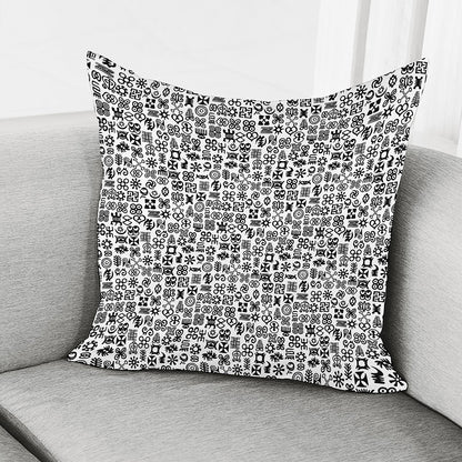 Black And White Adinkra Tribe Symbols Pillow Cover