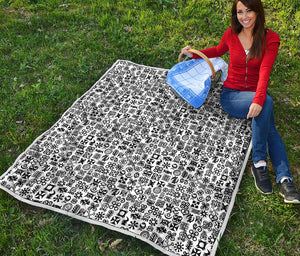 Black And White Adinkra Tribe Symbols Quilt