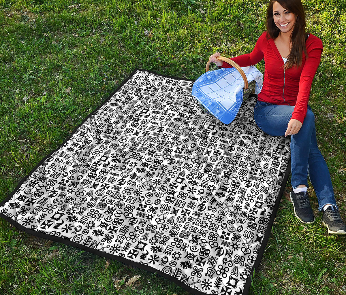 Black And White Adinkra Tribe Symbols Quilt