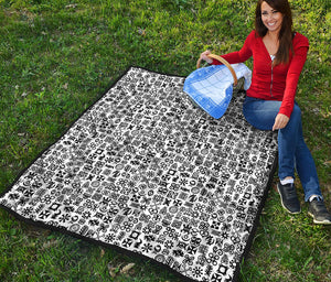 Black And White Adinkra Tribe Symbols Quilt