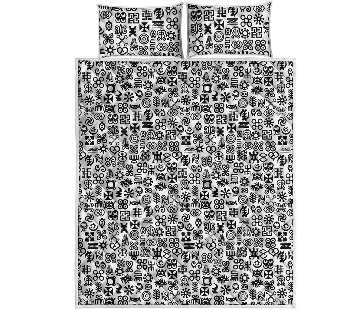 Black And White Adinkra Tribe Symbols Quilt Bed Set