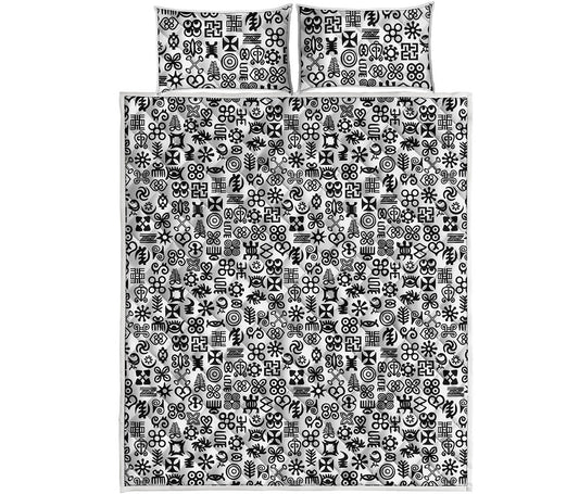 Black And White Adinkra Tribe Symbols Quilt Bed Set