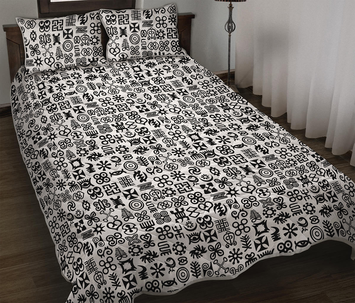 Black And White Adinkra Tribe Symbols Quilt Bed Set
