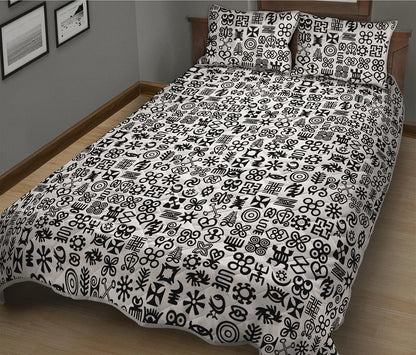 Black And White Adinkra Tribe Symbols Quilt Bed Set