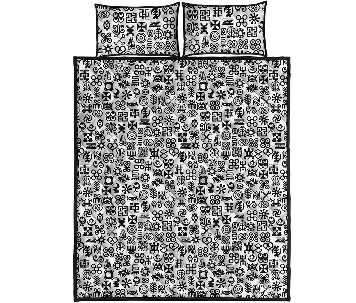 Black And White Adinkra Tribe Symbols Quilt Bed Set