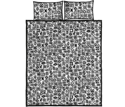 Black And White Adinkra Tribe Symbols Quilt Bed Set
