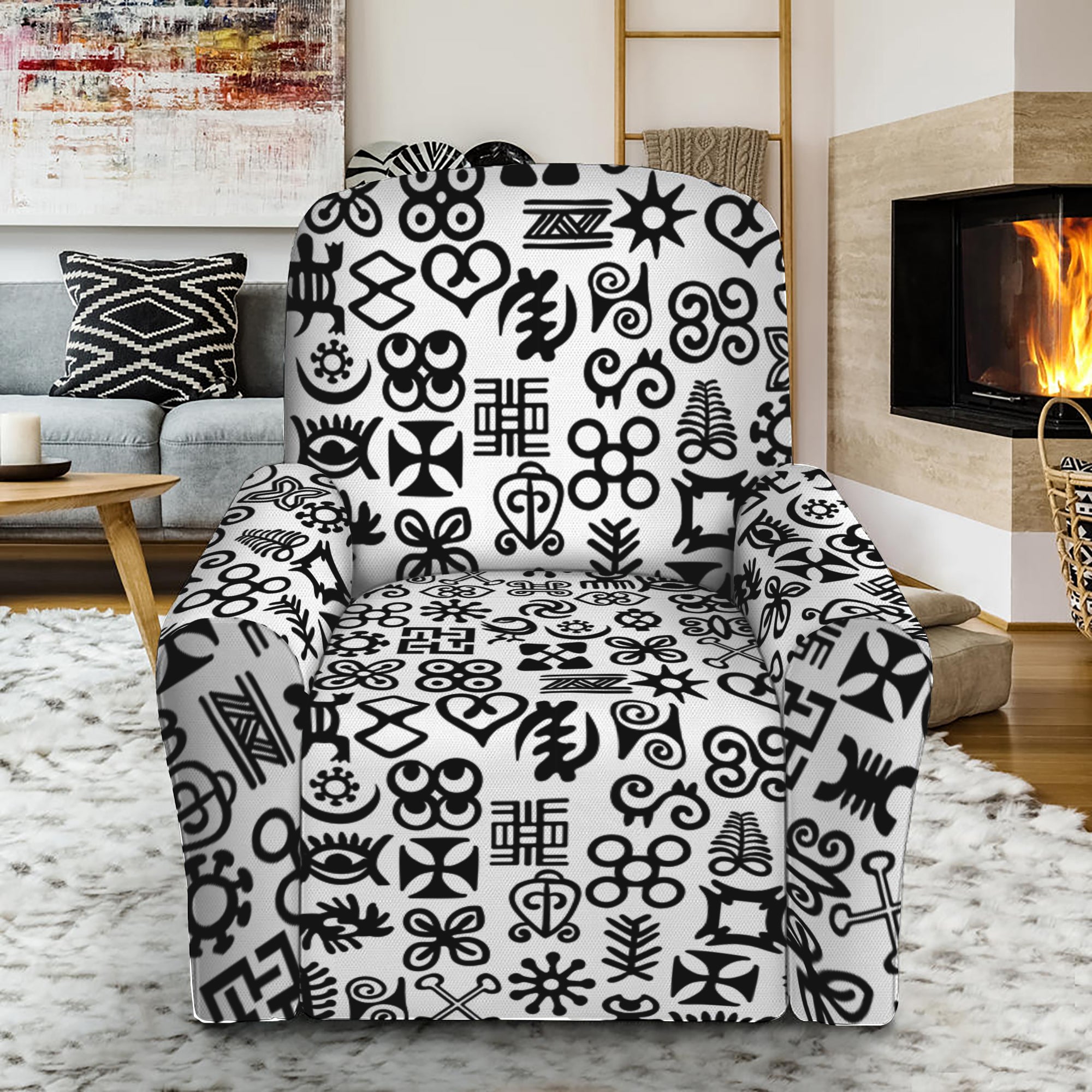 Black And White Adinkra Tribe Symbols Recliner Slipcover