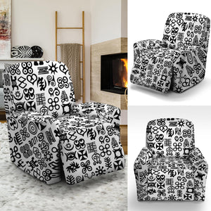 Black And White Adinkra Tribe Symbols Recliner Slipcover