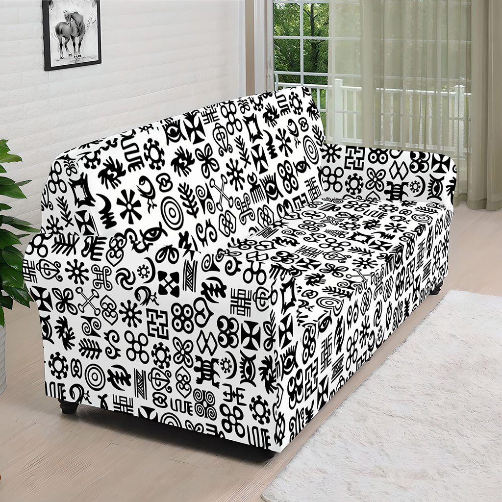 Black And White Adinkra Tribe Symbols Sofa Cover