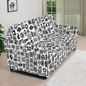 Black And White Adinkra Tribe Symbols Sofa Cover