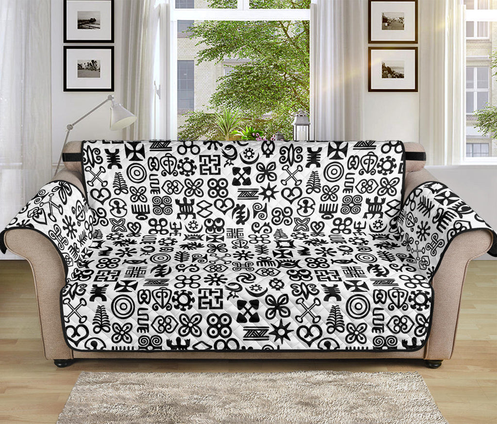 Black And White Adinkra Tribe Symbols Sofa Protector