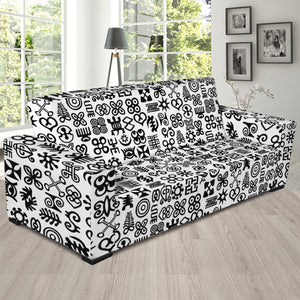 Black And White Adinkra Tribe Symbols Sofa Slipcover