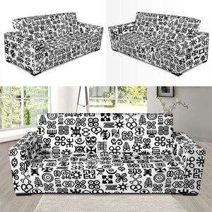 Black And White Adinkra Tribe Symbols Sofa Slipcover