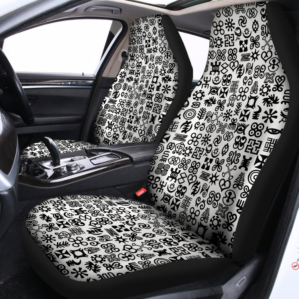 Black And White Adinkra Tribe Symbols Universal Fit Car Seat Covers