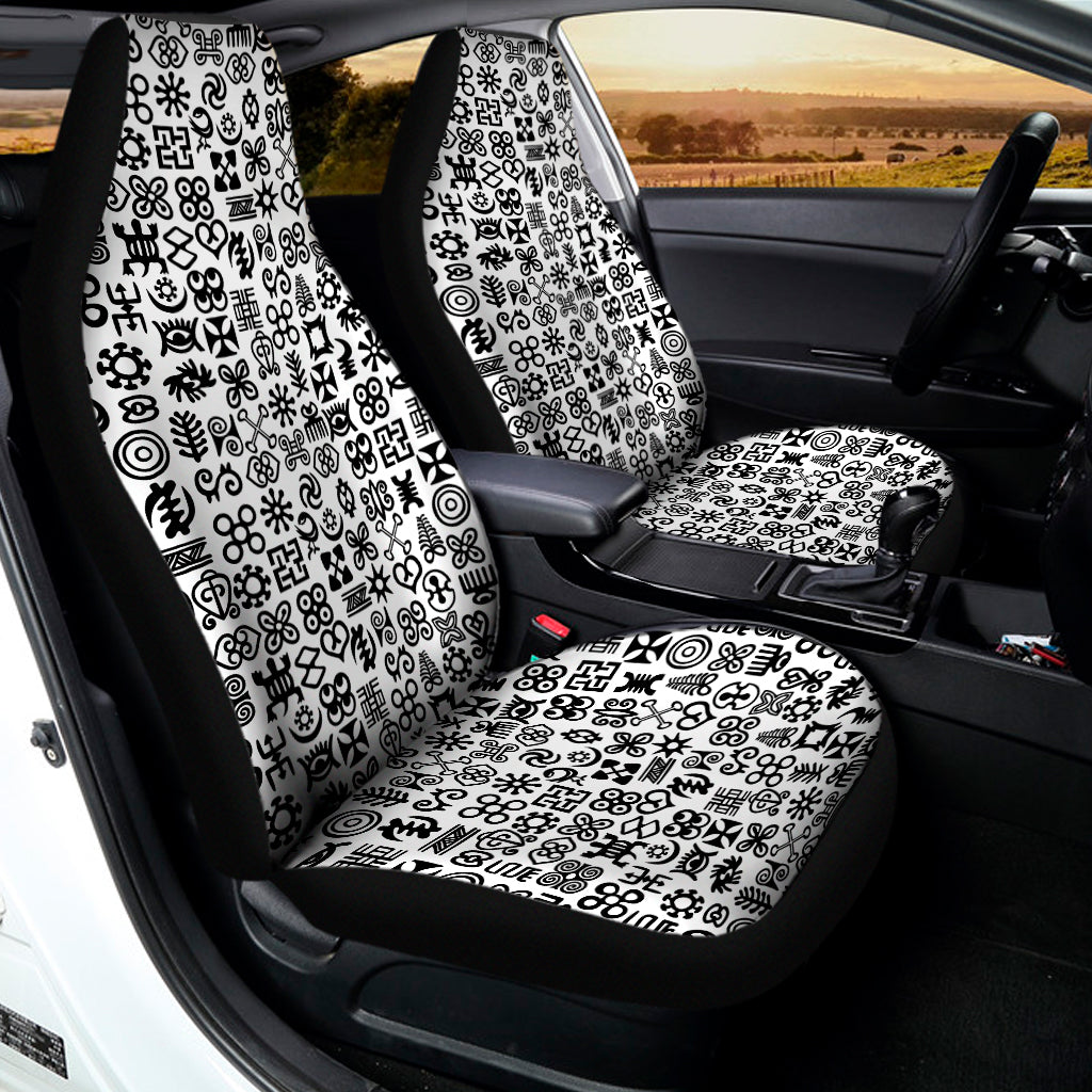 Black And White Adinkra Tribe Symbols Universal Fit Car Seat Covers