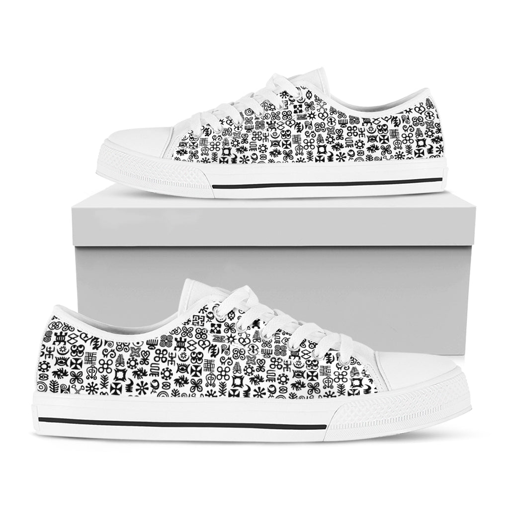 Black And White Adinkra Tribe Symbols White Low Top Shoes