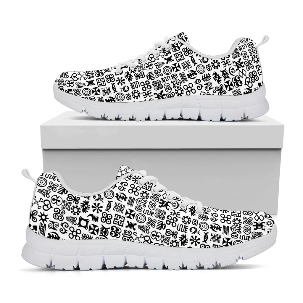 Black And White Adinkra Tribe Symbols White Sneakers