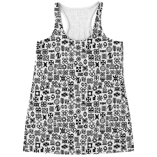 Black And White Adinkra Tribe Symbols Women's Racerback Tank Top