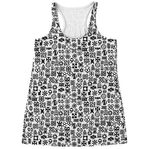 Black And White Adinkra Tribe Symbols Women's Racerback Tank Top