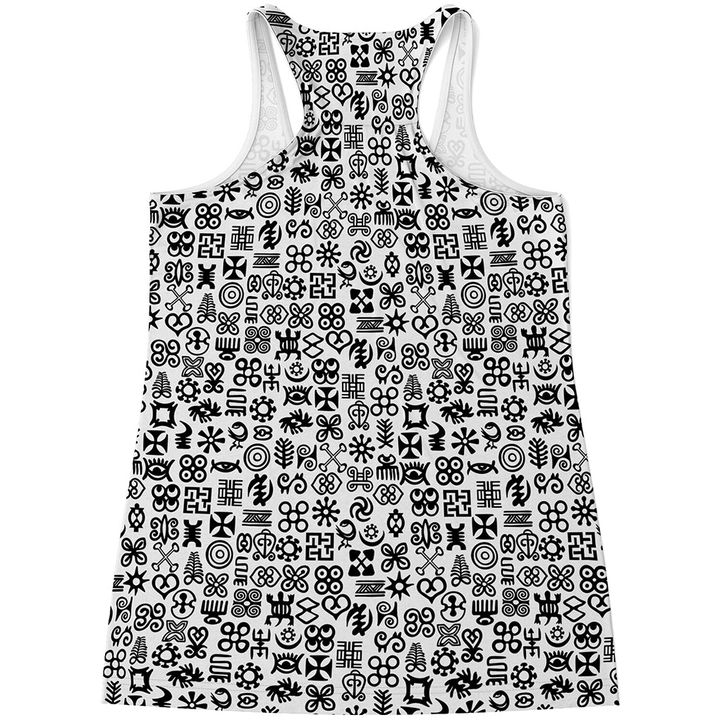 Black And White Adinkra Tribe Symbols Women's Racerback Tank Top