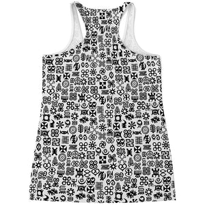 Black And White Adinkra Tribe Symbols Women's Racerback Tank Top