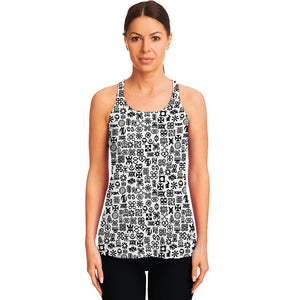 Black And White Adinkra Tribe Symbols Women's Racerback Tank Top