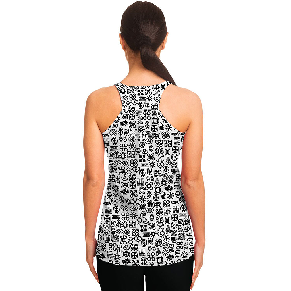 Black And White Adinkra Tribe Symbols Women's Racerback Tank Top