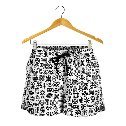Black And White Adinkra Tribe Symbols Women's Shorts