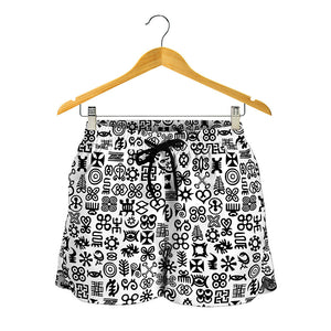 Black And White Adinkra Tribe Symbols Women's Shorts