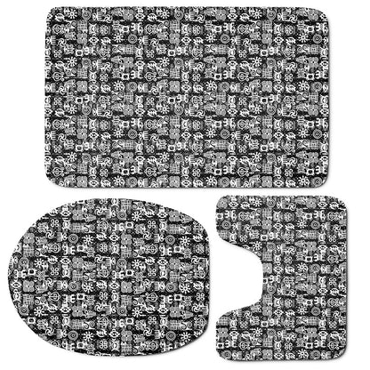Black And White African Adinkra Symbols 3 Piece Bath Mat Set