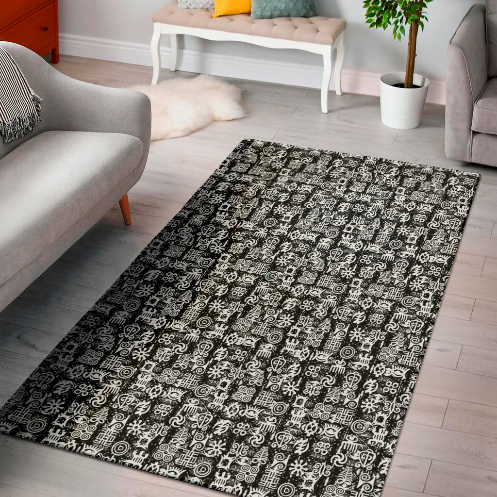 Black And White African Adinkra Symbols Area Rug