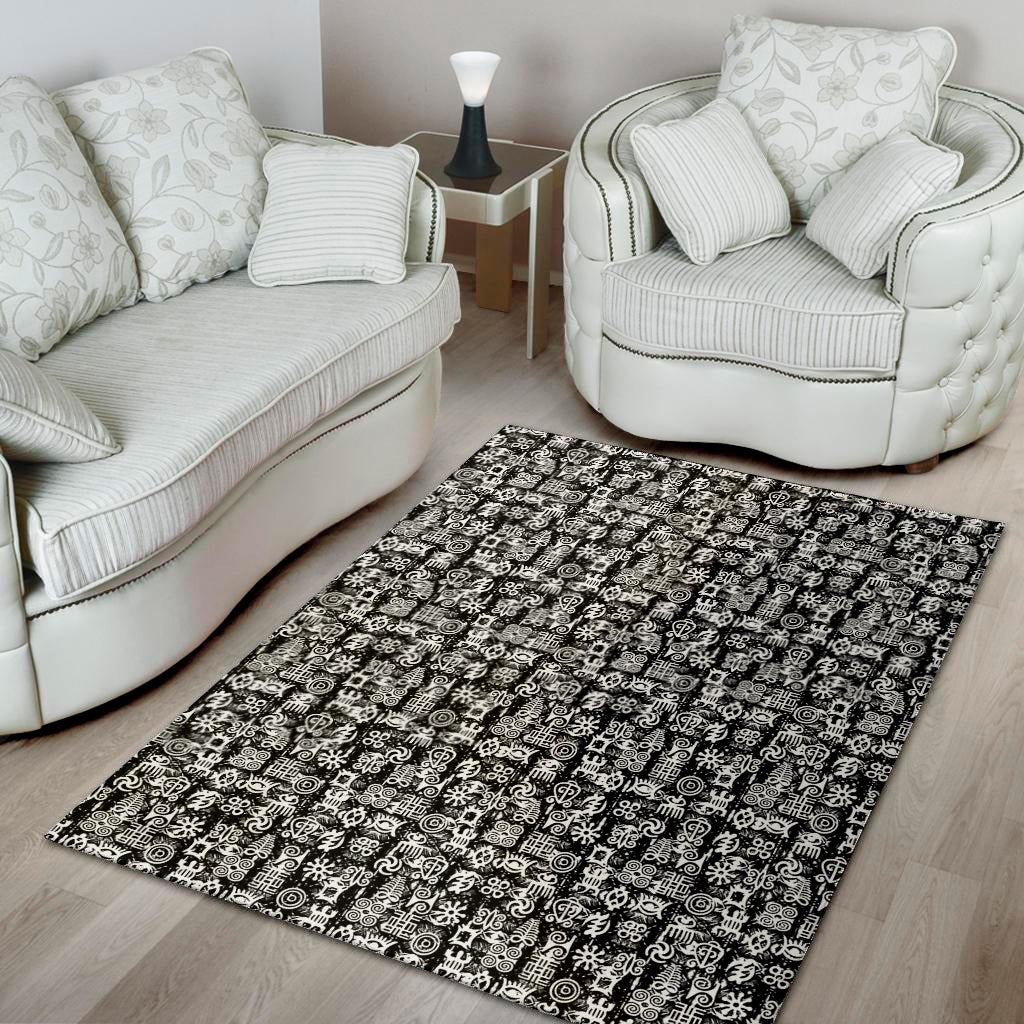 Black And White African Adinkra Symbols Area Rug