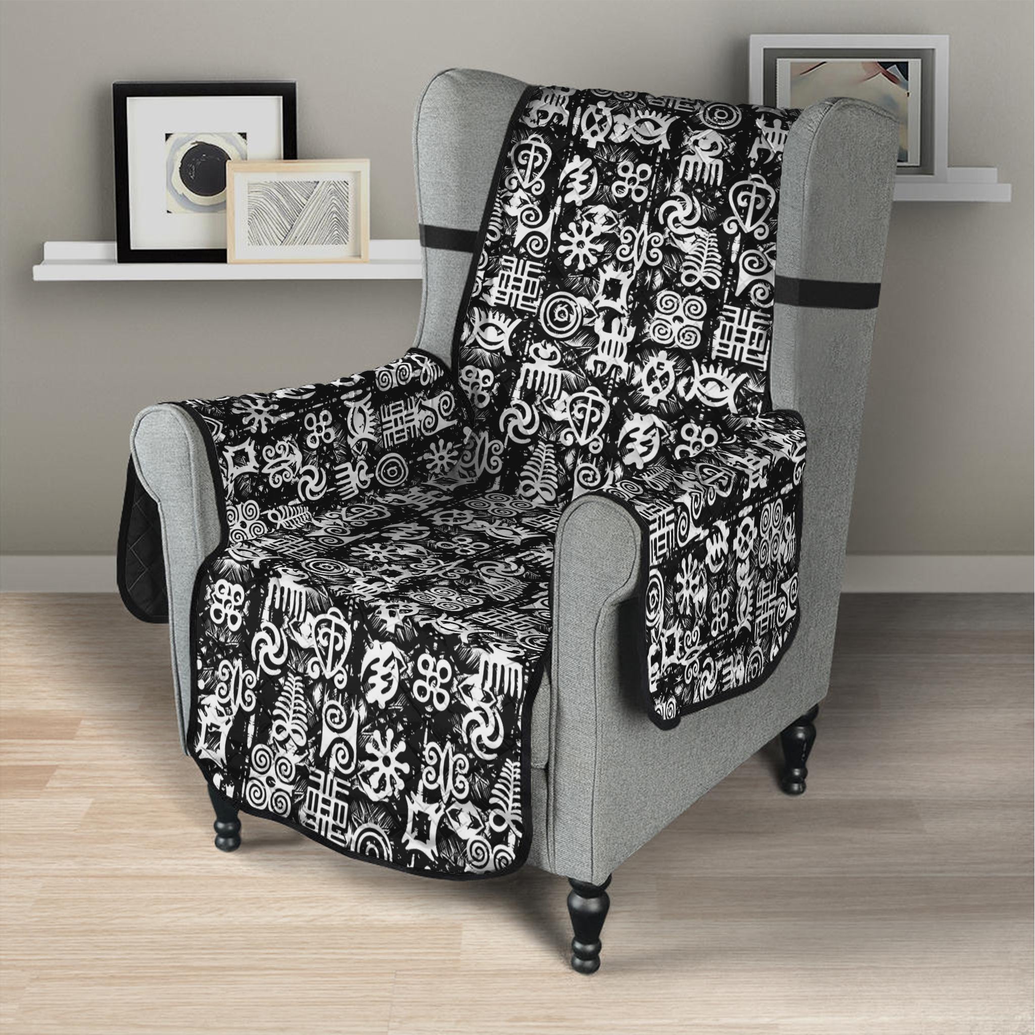 Black And White African Adinkra Symbols Armchair Protector