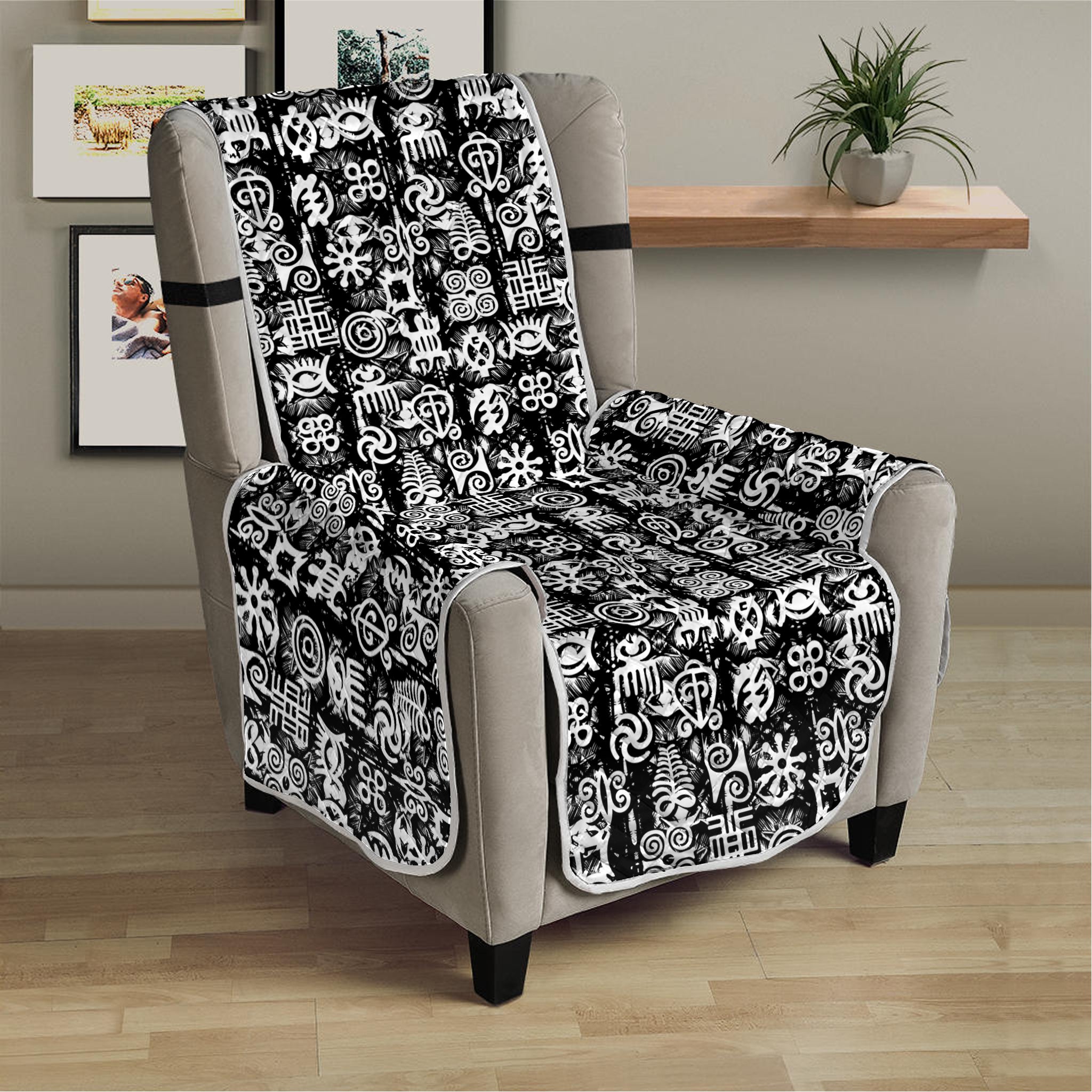 Black And White African Adinkra Symbols Armchair Protector