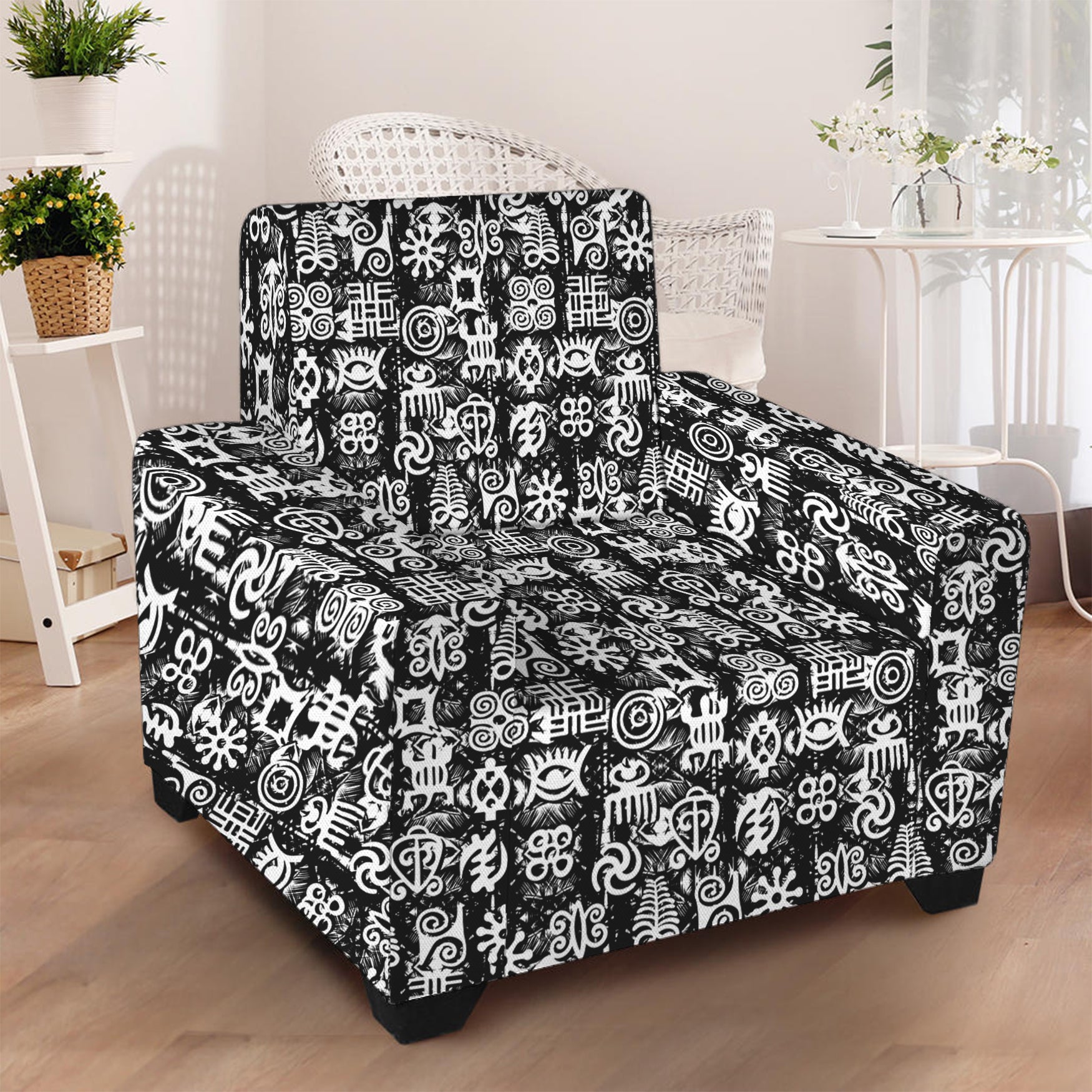 Black And White African Adinkra Symbols Armchair Slipcover