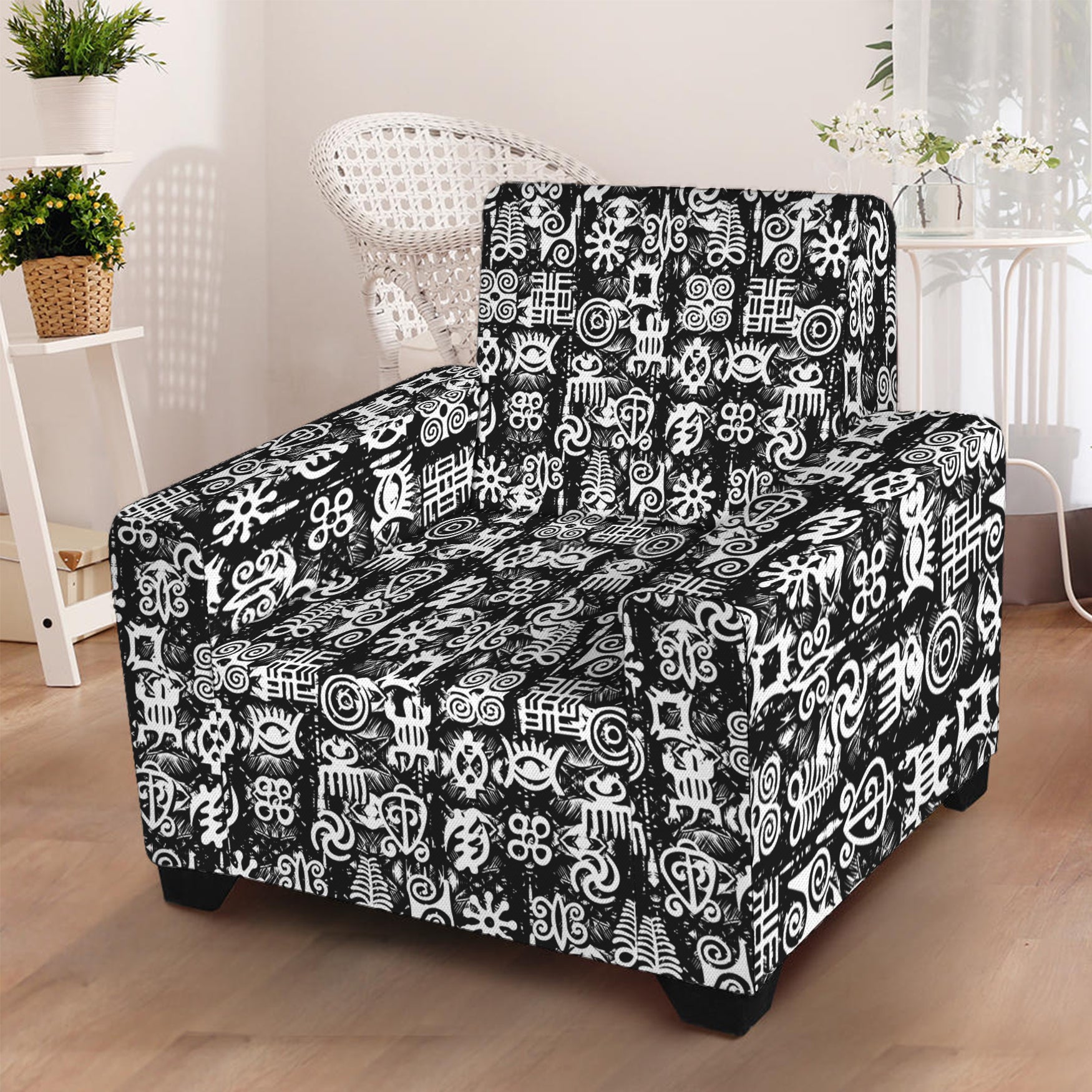 Black And White African Adinkra Symbols Armchair Slipcover