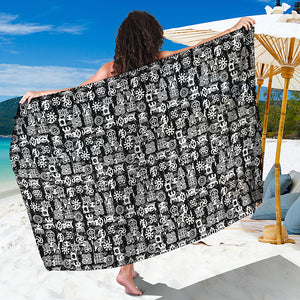 Black And White African Adinkra Symbols Beach Sarong Wrap