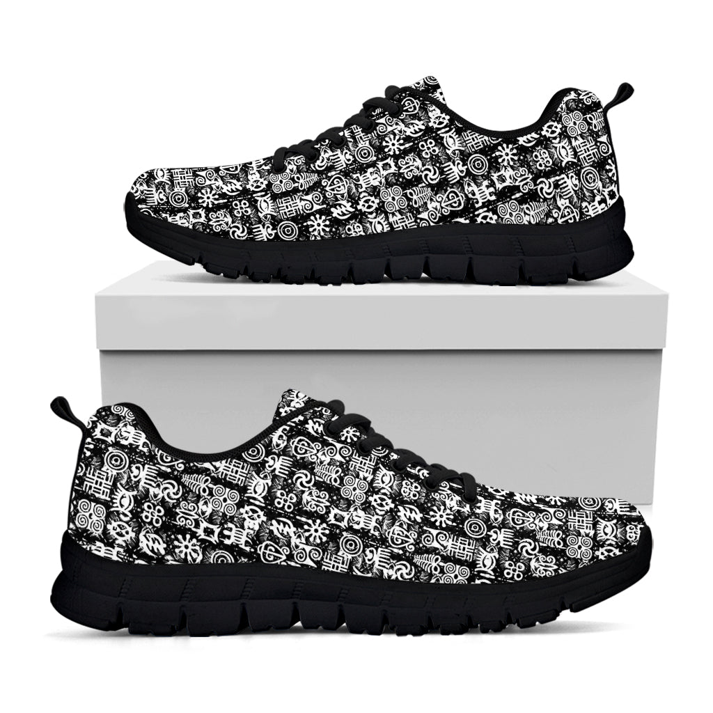 Black And White African Adinkra Symbols Black Sneakers