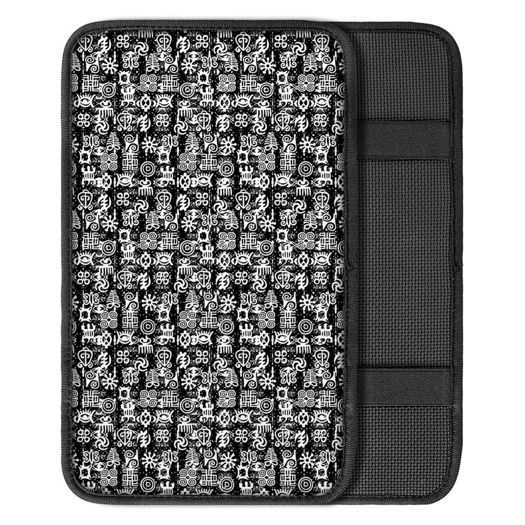 Black And White African Adinkra Symbols Car Center Console Cover