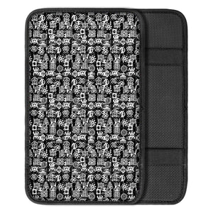 Black And White African Adinkra Symbols Car Center Console Cover