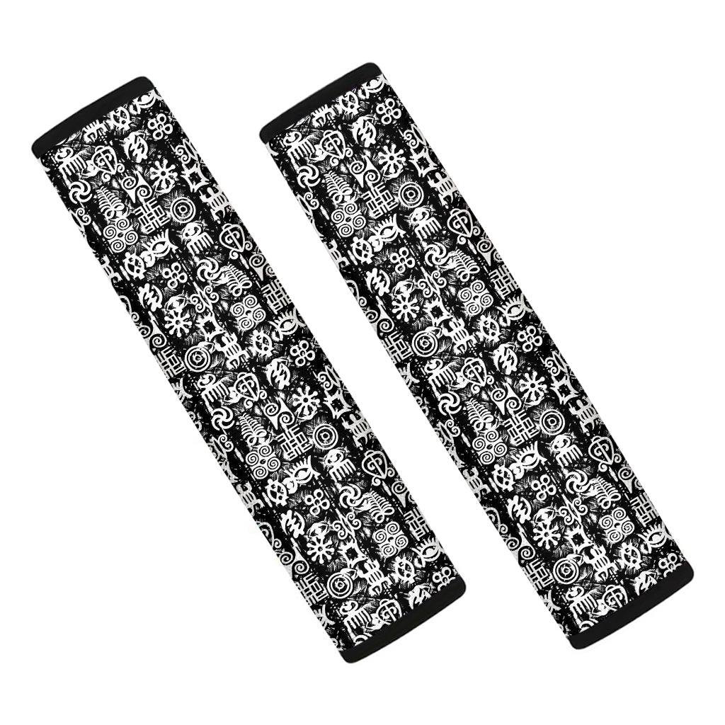 Black And White African Adinkra Symbols Car Seat Belt Covers