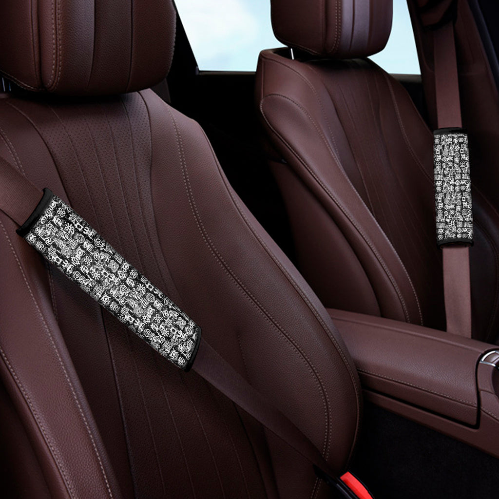 Black And White African Adinkra Symbols Car Seat Belt Covers