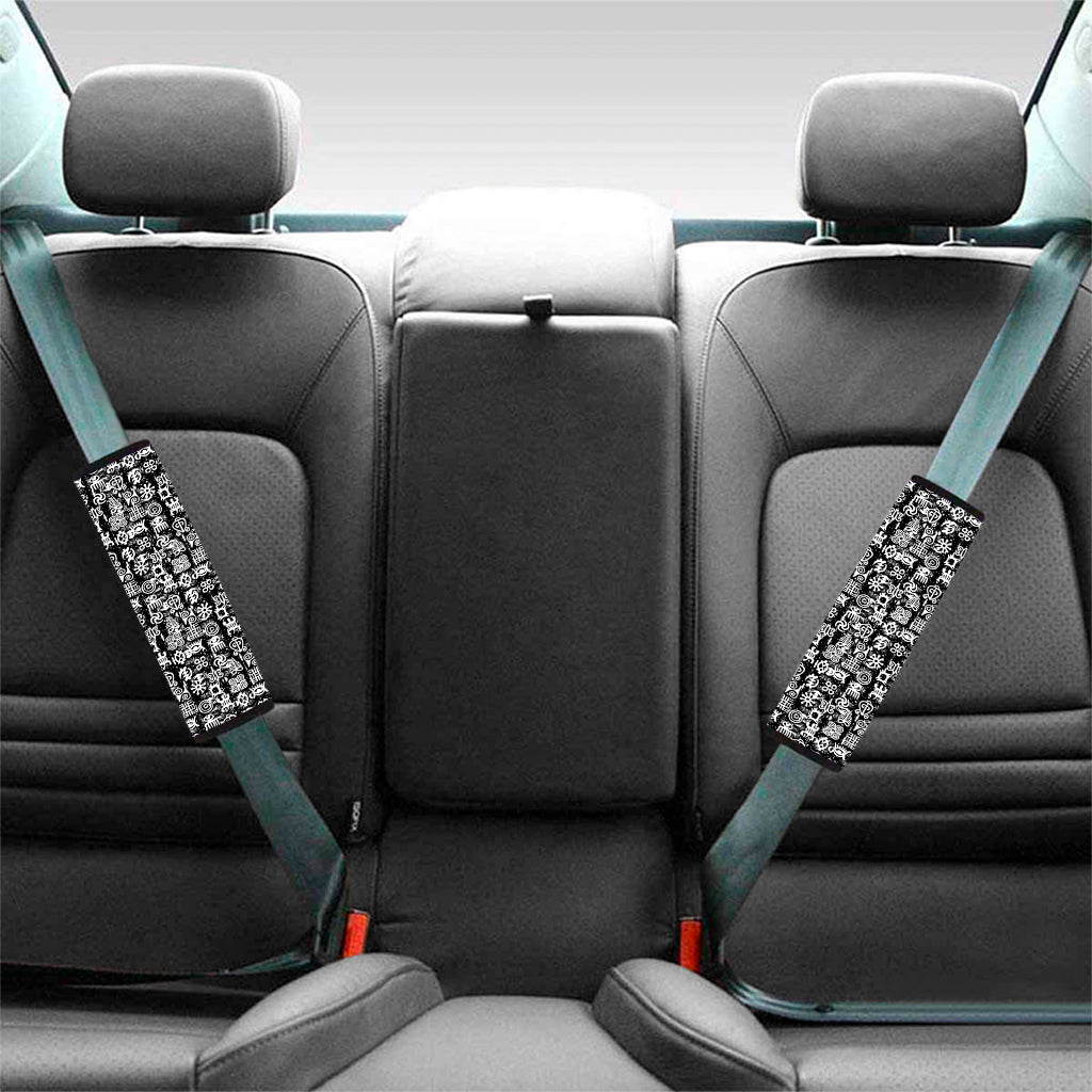 Black And White African Adinkra Symbols Car Seat Belt Covers