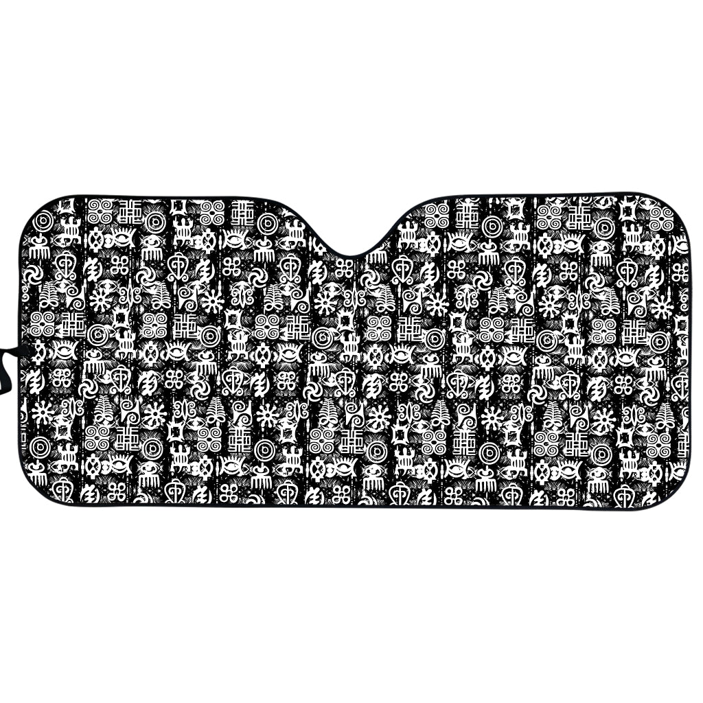 Black And White African Adinkra Symbols Car Sun Shade