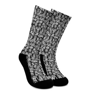 Black And White African Adinkra Symbols Crew Socks