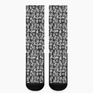 Black And White African Adinkra Symbols Crew Socks