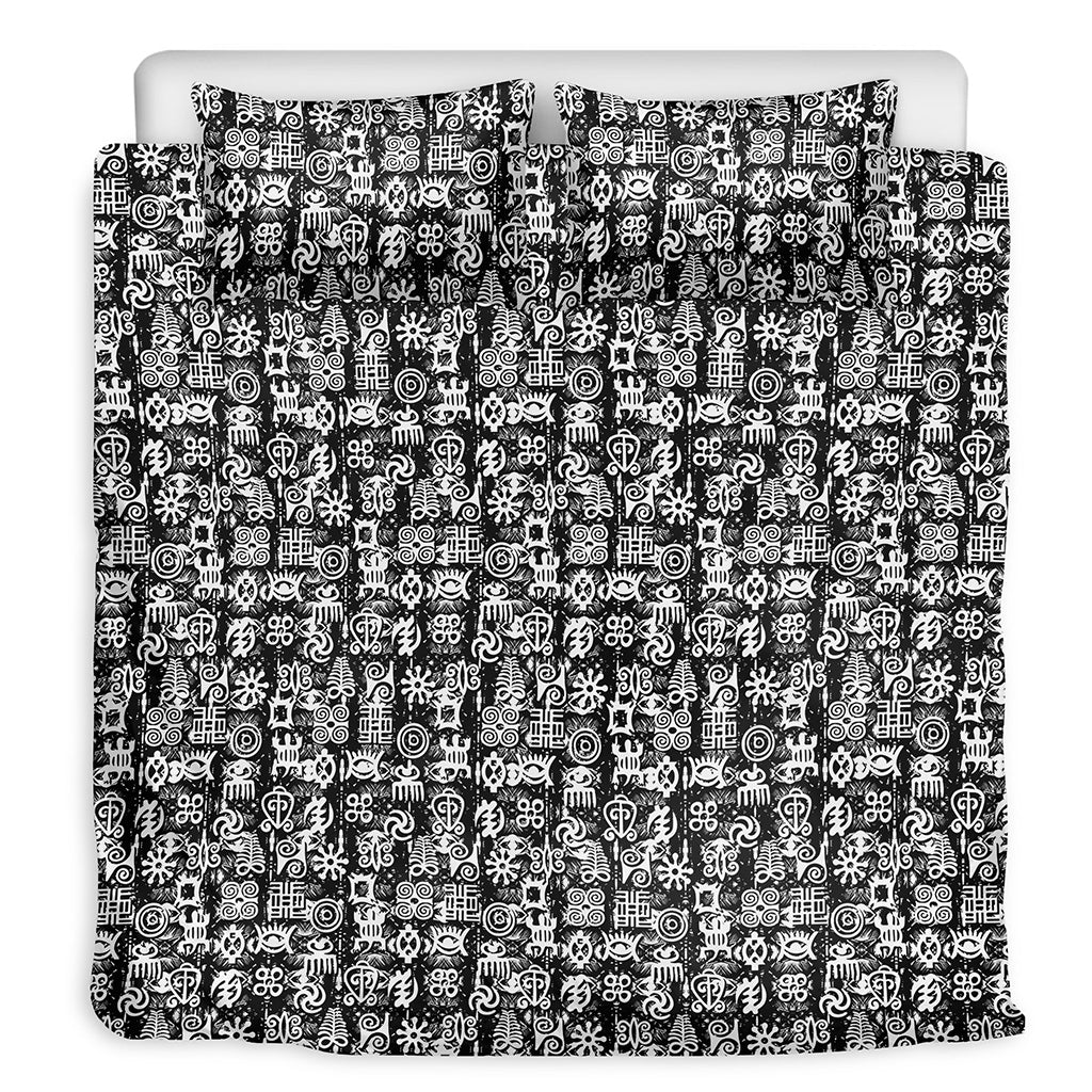 Black And White African Adinkra Symbols Duvet Cover Bedding Set